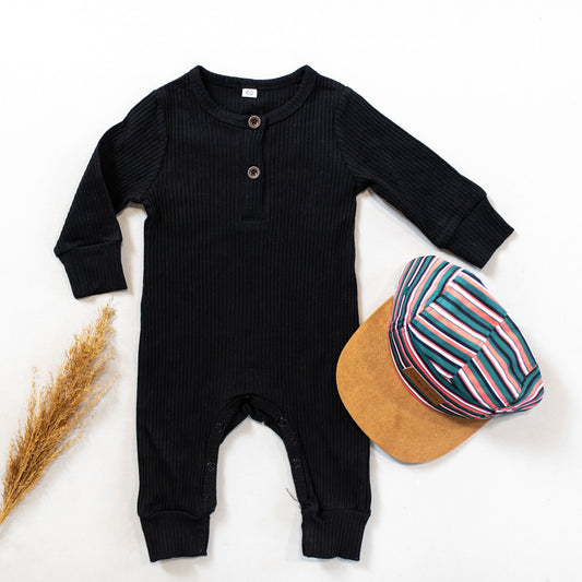 Black gender neutral ribbed outfit - black jumpsuit - baby gift