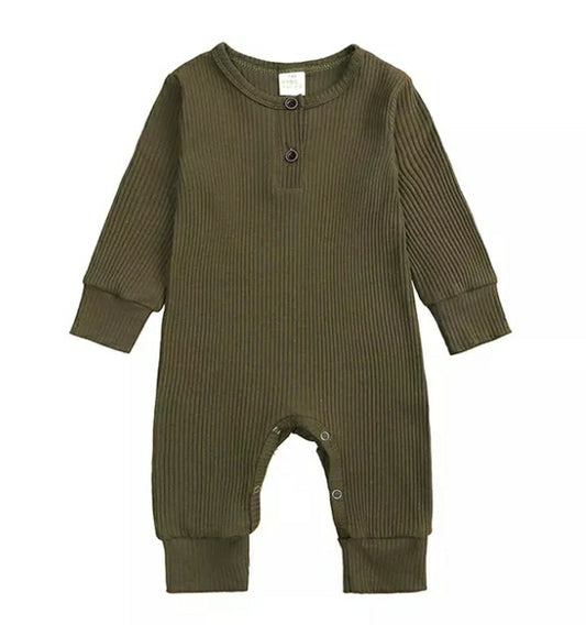 Army Green Ribbed Romper